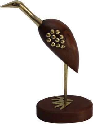 DOGAR ESSENTIALS Handcrafted Wooden and Brass, Small Antique Showpiece Home Decor - Set of 2 Decorative Showpiece  -  15 cm(Wood, Brown)