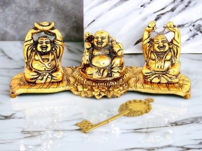 Bhavya Artifacts Laughing Buddha Statue, Kunji/ Key Handicraft Aluminium Metal Embossed Figurine Decorative Showpiece  -  6 cm(Metal, Aluminium, Gold)