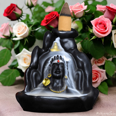 CRAFTWELL Backflow Mahadev Statue With 30 Pieces Dhoop Decorative Showpiece  -  5 cm(Resin, Black)