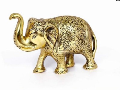 NinetyOneSix Brass engraved elephant 3 pairs Decorative Showpiece  -  13 cm(Brass, Gold)