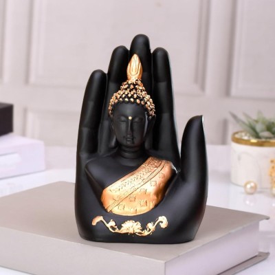 Ashmakam Polyresin Handcrafted Palm Buddha Showpiece for Home Office Décor Vastu Gifts Decorative Showpiece  -  17 cm(Resin, Black, Gold)