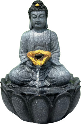 homicraft Buddha Water Fountain with LED Lights - Zen Spiritual for Home & Meditation Room Decorative Showpiece  -  33 cm(Polyresin, Gold, Grey)