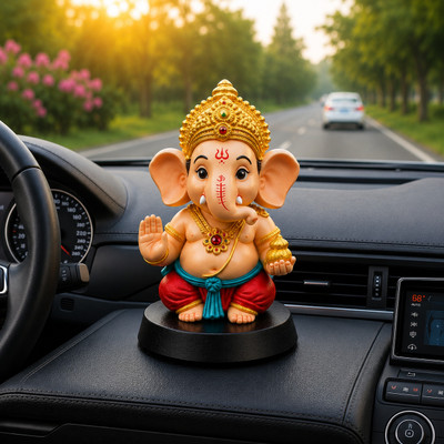 Tendyzonal Tendyzonal GANESH Decorative Showpiece & Car Dashboard - 11 cm (Plastic, Gold) Decorative Showpiece  -  11 cm(Resin, Multicolor)