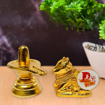 SBBCO Shivling For shivratri Pooja Metal Lord Shiva Ling Nandi, Shivling with Nandi Decorative Showpiece  -  6 cm(Metal, Gold)