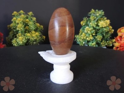 Benares Souvenirs Narmadeshwar Shiva Lingam with White Marble Yoni Base - (5.7cm, 200Gm Approx) Decorative Showpiece  -  5.7 cm(Stone, Multicolor)