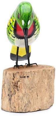 Bagus Bird Figurines - Recycled Wood Collectibles | Rare Birds Home Decor Items Decorative Showpiece  -  8 cm(Wood, Green)
