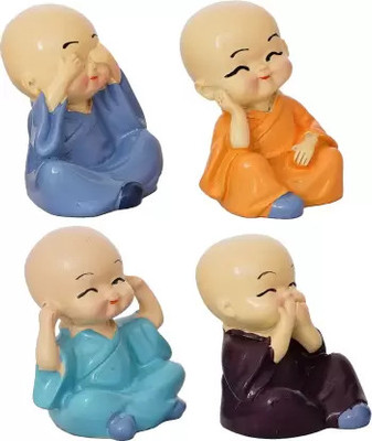 Viven enterprise Handcrafted Baby Monk Buddha Set Of 4 Statue Decorative Showpiece Decorative Showpiece  -  4 cm(Polyresin, Multicolor)