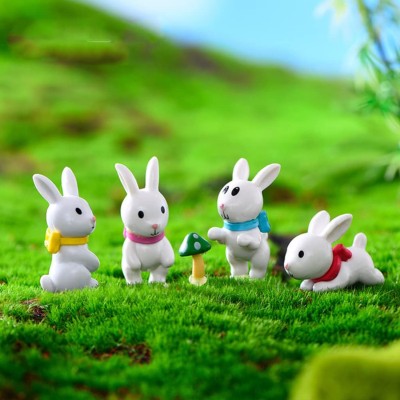 Ascension 4Pcs Rabbit Figurine Bunny Doll Animal Miniature for Fairy Garden Dollhouse Decorative Showpiece  -  3.5 cm(Polyresin, Multicolor)