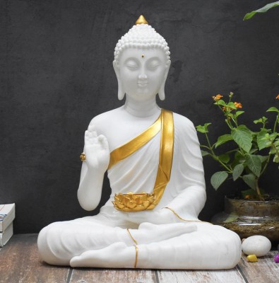 Aao Ghar Banao Lord Buddha Meditating ji Idol For Home And Car dashboard Decorative Showpiece  -  38 cm(Plastic, White)