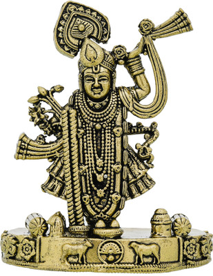 shyam antique creation Shrinath Ji Standing Murti Sculpture Dwarkadhish Statue Shreenath Ji Idol Decorative Showpiece  -  10.5 cm(Brass, Gold)