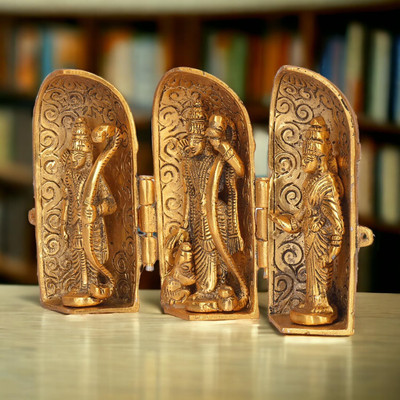 KridayKraft Ram Darbar in Foldable Box for Pooja Lord Rama Laxman Sita & Hanuman Murti Decorative Showpiece  -  14 cm(Metal, Gold)