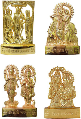 Shriram Traders Shriram Taders Ramdarbar, RadheKrishna, Standing Laxmi Ganesh and Shiv Parivar combine set of Spiritual Religious Metal Gold Plated Statues Decorative Showpiece  -  10 cm(Metal, Gold)