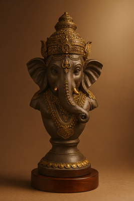 Advika Royal Antique Finish Lord Ganesha Bust Idol for Home & Office Décor Decorative Showpiece  -  40 cm(Polyresin, Grey)