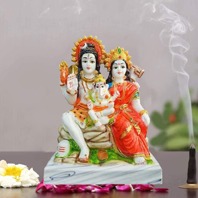 PMW Lord Shiv Parivar Shiva Parvati Ganesh Ganesha Ganpati Shiv Family Murti Decorative Showpiece  -  16 cm(Marble, Multicolor)