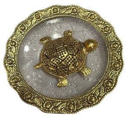 KALA GURJARI KALA GURJARI's 3.3 INCH METAL TORTOISE RESTING ON A 5.5 INCH GLASS PLATE Decorative Showpiece  -  14 cm(Aluminium, Glass, Gold)