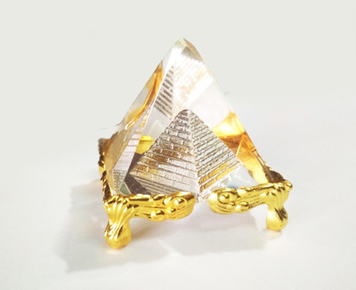 RADHEY Crystal Pyramid With Stand For Positive Energy, Vastu Correction Decorative Showpiece  -  4.5 cm(Glass, Crystal, Brass, Clear, Gold)