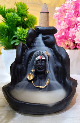yogi Smoke Fountain Lord Shiva Aadiyogi Statue Cone Incense Holder with 10 Smoke Decorative Showpiece  -  10 cm(Resin, Multicolor)