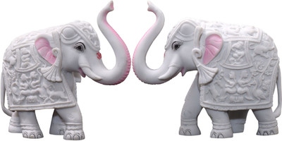 KraftsKala Pack of 2 White Elephant Showpieces for Home Decor,2x3inch Elephant Resin Statue Decorative Showpiece  -  5 cm(Resin, White)