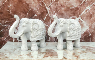 parmarcraft Elephant Statue Decorative Showpiece  -  7 cm(Marble, White)