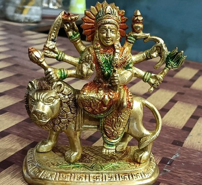Shakuntlam Durga ji in Brass Decorative Showpiece  -  15 cm(Brass, Yellow)
