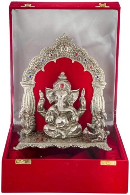 INTERNATIONAL GIFT Silver Plated Ganesh Darbar Idol With Box & Bag | For Pooja, Mandir Decorative Showpiece  -  22 cm(Aluminium, Silver)