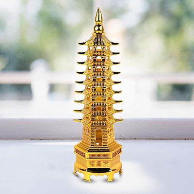 PujaArticals Feng Shui Pagoda Tower for Students – Metal Study Table Showpiece Success Decorative Showpiece  -  12 cm(Metal, Gold)