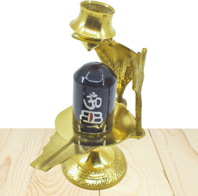 DIVINEDECOR Divinity Redefined: Shiva Linga Abhishek Patra with Trishul and Nag Decorative Showpiece  -  12 cm(Brass, Gold, Black)