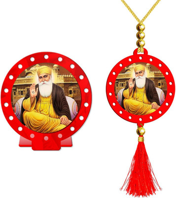 GiftsRange Guru Nanak Dev Red Car Dashboard Idol & Red Car Hanging (Set of 2) Decorative Showpiece  -  20 cm(Plastic, Multicolor, Red)