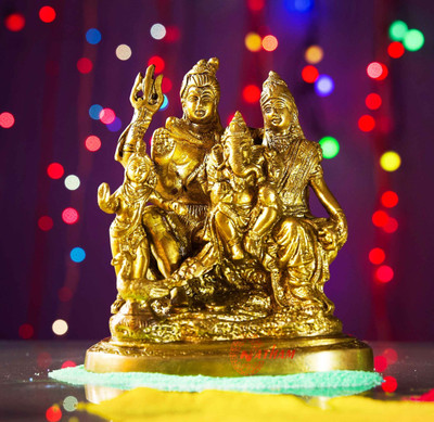 NATHAM Natham Brass High-Quality Hand-Engraved Brass Shiva Family Sculpture Decorative Showpiece  -  14 cm(Brass, Metal, Gold)
