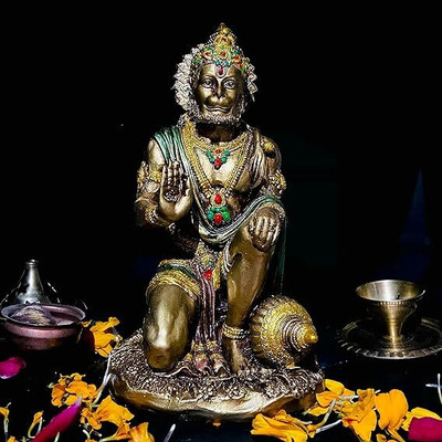 36 gun serve sampaan Hanuman Statue Metal Finish for Pooja/Puja Mandir Room, Hanuman Ji Murti Sitting Decorative Showpiece  -  7 cm(Resin, Gold)