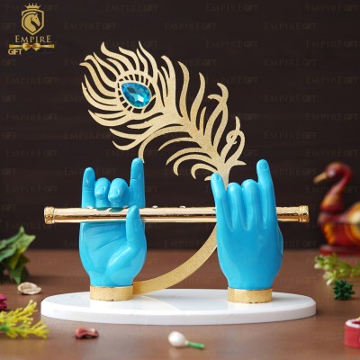 Tedlayer 24k Gold Plated Krishna Ji Hands with Flute Figurine Decorative Showpiece  -  24.1 cm(Resin, Blue)