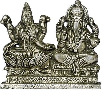 Jagyash Laxmi Ganesh Set 6 cm Religious Idol & Figurine Brass metal Silver colour Decorative Showpiece  -  6 cm(Brass, Silver)