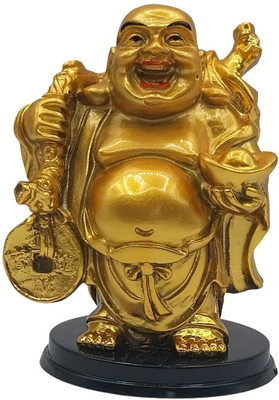 Tej Gifts Feng Shui Laughing Buddha for Wealth and Business Decorative Showpiece  -  10 cm(Resin, Gold)