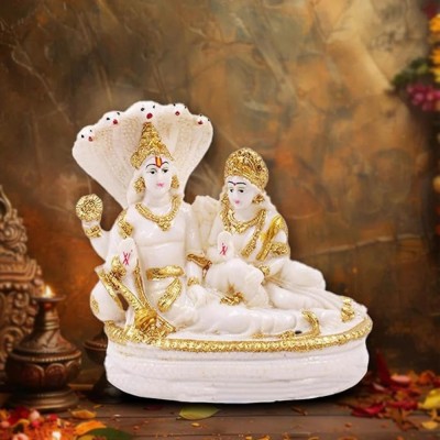 DIVINE HINDU Vishnu Ji Idol Showpiece Statue for Home Office Decorative Showpiece  -  14 cm(Polyresin, Gold, White)