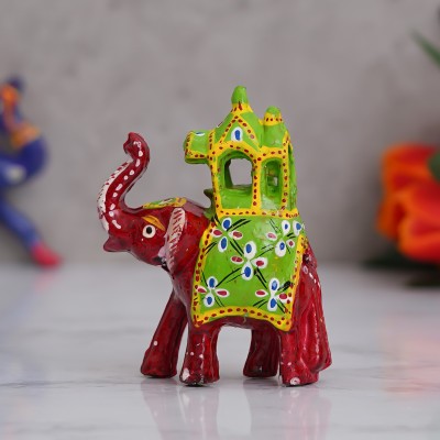 eCraftIndia Decorative Elephant With Royal Seating Showpiece Animal Figurines- Multicolor Decorative Showpiece  -  4.5 cm(Paper Mache, Red)