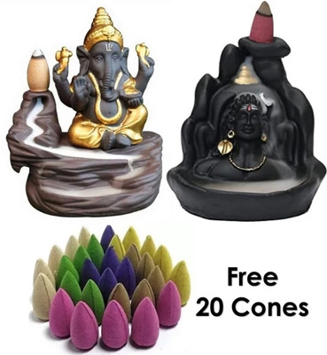 Jagmohan Enterprises Adiyogi and Gold ganesh smoke backflow combo with free 20 cones. Decorative Showpiece  -  12 cm(Polyresin, Black)