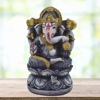 DIVINEDECOR Beautifully Handcrafted Lord Ganesha Sculpture Decorative Showpiece  -  10 cm(Ceramic, Black)