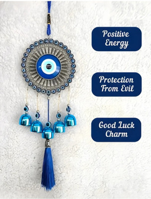 Arun 5 ball evil eye wind chime. Decorative Showpiece  -  35 cm(Metal, Blue)