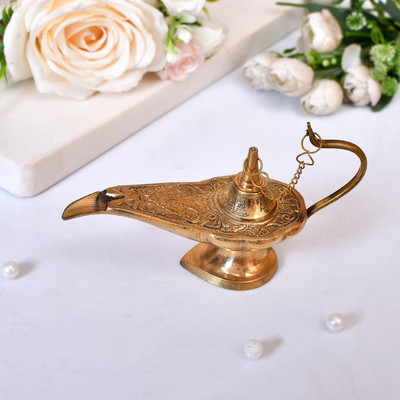 KhwajaDarbar KhwajaDarbar Antique Brass Aladdin Ka Chirag Lamp Decorative Showpiece  -  10 cm(Brass, Gold)