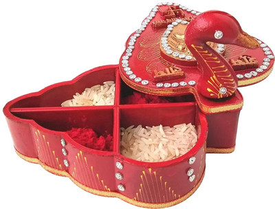 shri shri handicrafts Kumkum Box Duck sindoor dani for puja dabbi haldi Sindoor Holder Boxes Decorative Showpiece  -  10 cm(Wood, Red)