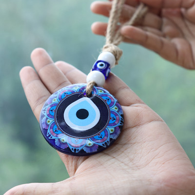 BHAGYA G Blue Big Evil Eye Nazar Wall Hanging for Home OfficeDécor Good Luck Protection Decorative Showpiece  -  10 cm(Glass, Blue)