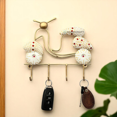 Handicrafy Wall Hanging White Metal Scooter Key Holder Decorative Showpiece - 23 cm(Metal, White)