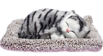 Hoodinter Car Dashboard Sleeping Cat Big Interior Décor Soft Toy Showpiece For Car Decorative Showpiece  -  15.5 cm(Fabric, White, Grey)