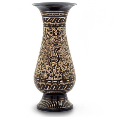 Kaarigar Antique Golden Minakari Work Flower Vase -168 Decorative Showpiece  -  13.969999999999999 cm(Brass, Black)