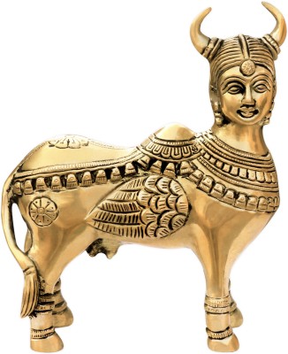 TREEMAISON Brass Kamdhenu Cow Statue | Weight-580gm Approx | Vastu Idol Decorative Showpiece  -  10 cm(Brass, Gold)