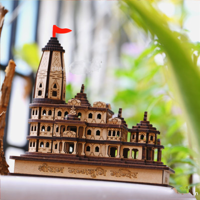 SBBCO Ram Ayodhya 3D wood temple model for home/office/shop/ Car and bus dashboard Decorative Showpiece  -  9 cm(Wood, Brown)