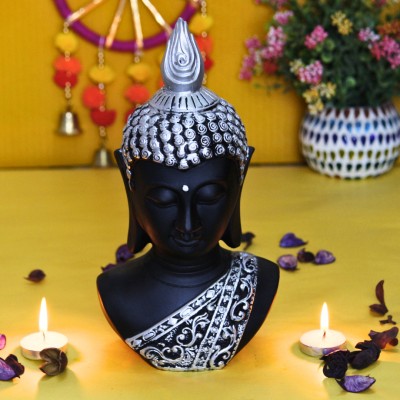 Flipkart SmartBuy Peaceful Buddha Face Showpiece Statue Center Piece For Home Décor, Living Room Decorative Showpiece  -  27.9 cm(Polyresin, Black, Silver)
