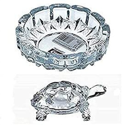 Vedeek Collections Vastu Feng Shui Crystal Turtle/Tortoise with Plate for Good Luck & Wealth-Glass Decorative Showpiece  -  2 cm(Glass, Clear)