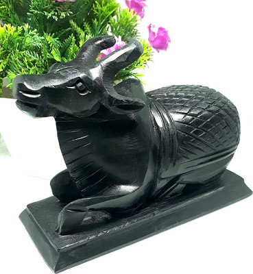KRAFT CLOUDS Big size Stone Marble Nandi Idol for Pooja in Home, Temple, Office, Handmade Decorative Showpiece  -  14 cm(Stone, Black)