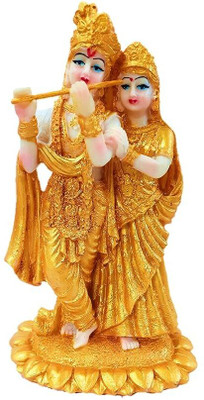 IDOLITE Radha Krishna Jugal Jodi Idol | Polyresin Marble Crush Murti for Home Temple Decorative Showpiece  -  19 cm(Resin, Gold)